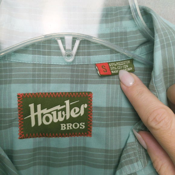 Howler Bros Men's S Aqua-Gray Plaid Button Up Shirt, Short Sleeves, Pockets - Picture 3 of 6